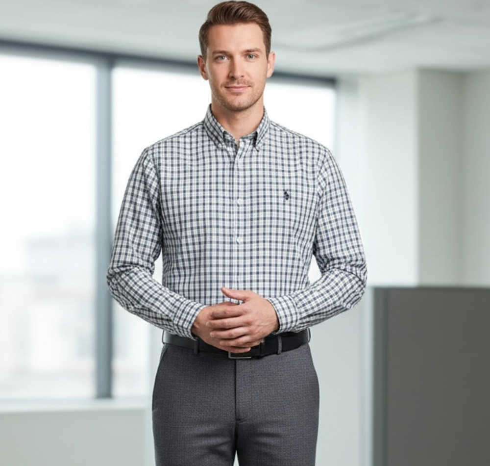 Ralph Lauren Custom Fit Plaid Button Down Shirt Men's XXL Long Sleeve Blue White